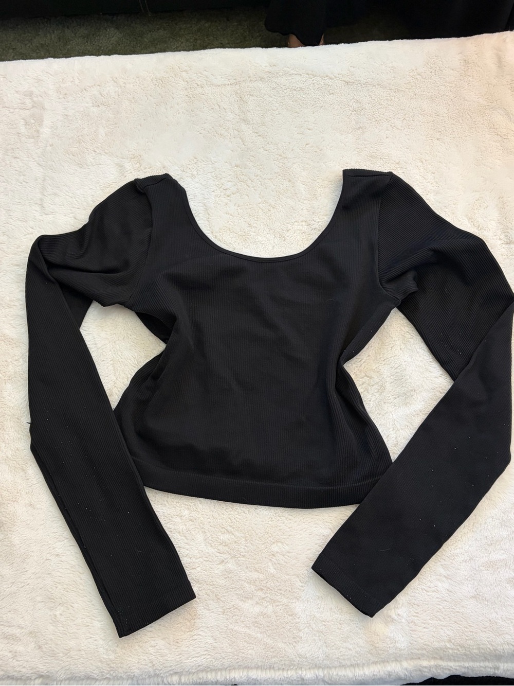 wild fable Black Scoop-Neck Ribbed Long-Sleeve Top
